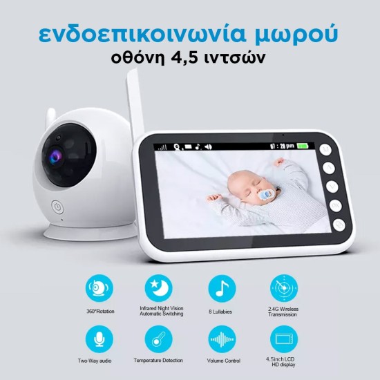 ενδοεπικοινωνία μωρού με κάμερα & ήχο 4,5 ίντσες, Aoke ενδοεπικοινωνία μωρού με κάμερα & ήχο 4,5 ίντσες